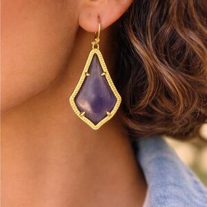 Gold Drop Earrings with Navy Stone